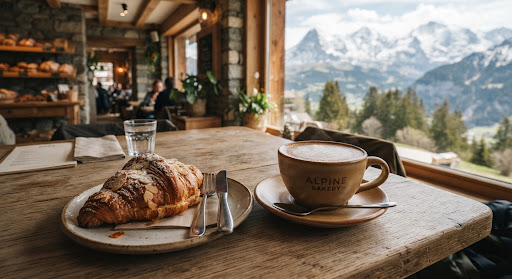 Fresh artisanal sourdough pastry and mountain cafe coffee